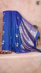 Blue Pichwai Zari Weaving Satin Munga Banarasi Silk Saree ERA01BLU